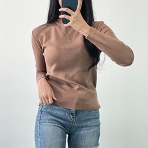 오오엘 여성용 심플 베이직 골지 클래식 무지 반폴라 티셔츠