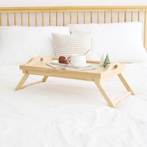 오션웰리빙 다용도 트레이 접이식 원목 침대 테이블, 내추럴