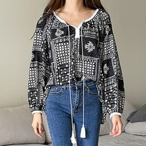 부루앤쥬디 문양패턴 수술 긴팔 블라우스