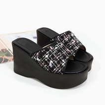 여성용 모망 트위드 웨지 슬리퍼힐