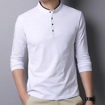 더시럽 남성용 캐주얼 헨리넥 슬림 긴팔티셔츠
