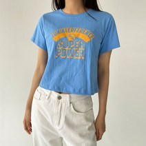 플랜데이 여성용 슈퍼파워 레터링 데일리 크롭 반팔 티셔츠