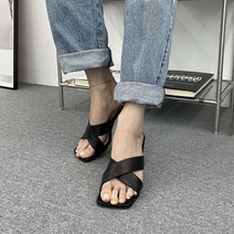콤마슈 여성용 데일리 베이직 스퀘어 크로스 엑스 스트랩 뮬 샌들 DP7069