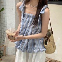 앤드스타일 여성용 캔디체크 끈나시 블라우스 260849