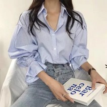 블랙스완 여성용 스트라이프 심플 긴팔 셔츠