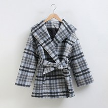 여성용 체크 패턴 후드 반코트 66200