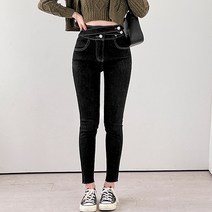밀키버터 여성용 더블 스트랩 스키니 데님 팬츠