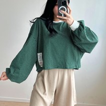 라라온 여성용 스트라이프 크롭 티셔츠 RN029
