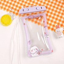 태드로마켓 귀여운 캐릭터 스마트폰 줄 투명 방수 케이스, 퍼플베어