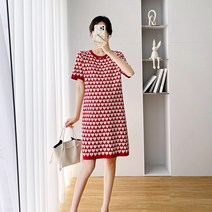 러블리 하트 뿅뿅 니트 레드 미디 반팔 임산부 원피스