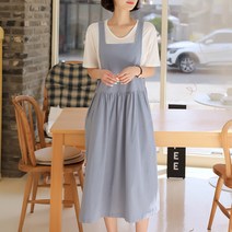 빼빼 여성용 스퀘어넥오버핏 셔링 오버롤 면 원피스