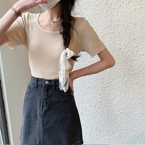 레몬소울 여성용 페르 라운드 골지 반팔티