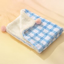 랜보어 반려동물 포근 체크 방울 양털담요, 블루