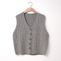 럽스 애나 꽈배기 브이넥 단추 니트 조끼