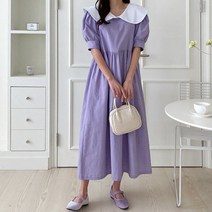 슈가펀 리데안 둥근 빅카라 배색 롱 원피스