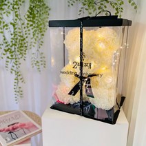 러블리팜 장미꽃 곰인형 로즈베어 L + 전용케이스 + 리본장식 + LED전구 + 종합레터링시트지 세트, 아이보리(곰인형), 블랙(레터링)