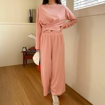 시크블랙 여성용 럽퓨델 골지 긴팔티 + 조거팬츠 투피스 세트 cpset2577k32