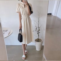 슈가펀 레프스 허리끈 브이 카라넥 원피스