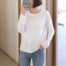 빼빼 여성용 스탠다드 레이온 라운드넥 긴팔 티셔츠