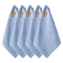 프롬코튼 유아용 30수 순면 공주자수 고리수건 5p, 블루, 1개