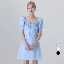 어썸어라운드 여성용 린넨 퍼프 셔링 투웨이 미니 원피스