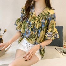 여성용 블랙101 썸머레이 플라워 블라우스 CH-2316155