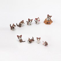 미니어처 고양이 9종 + 버섯그루터기 세트, 혼합색상