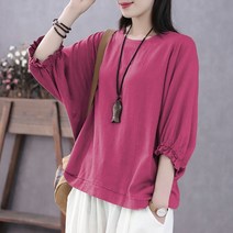 아베크 여성용 탑 배트 슬리브 5부 티셔츠