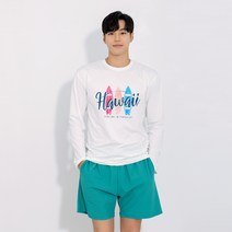 남성용 젤라또 하와이 긴팔 래쉬가드 C264 + 사이디드 비치팬츠 M613, 아이보리(래쉬가드), 그린(비치팬츠)