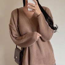 라미르 여성용 루즈핏 하찌 브이넥 옆트임 오버핏 니트