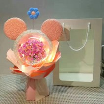 프리워 발렌타인데이 머리띠 꽃다발 선물 12cm, 핑크곰돌