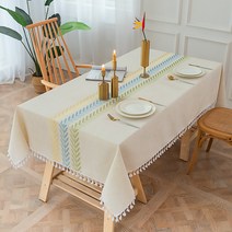 마켓에이 센터 꽃잎자수 테이블보, 컬러, 140 x 220 cm