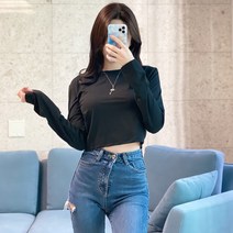 레몬티 여성용 데일리 긴팔 크롭 티셔츠 lkf222