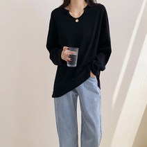 여성용 미드나잇코코 라운드 유넥 긴팔 티셔츠 B237WF03155