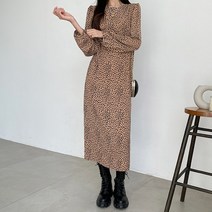 whomoon 여성용 레오파드 롱 원피스 38110