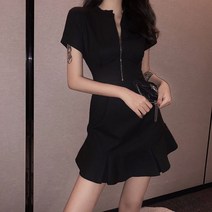 마더브띠 여성용 지퍼 카라넥 밑단프릴 미니 원피스