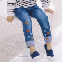 꼰띠키즈 아동용 하트자수 청바지