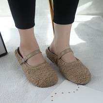 벨라노이 여성용 뽀글털 메리제인 플랫형 블로퍼 슬리퍼 1.5cm