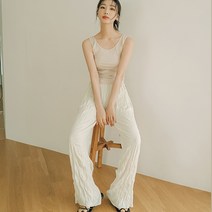 파란 여성용 불가리 플리츠 일자핏 밴딩팬츠