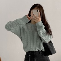에이와비 여성용 캐시미어 케이블 라운드 니트