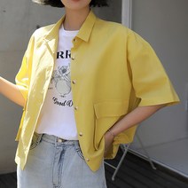 빼빼 여성용 카라넥 백포인트 반팔 린넨 자켓