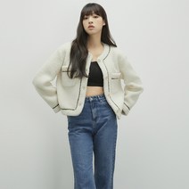 미쏘 여성용 덤블 트위드 배색 숏 자켓