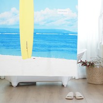 RESTINBATH 패브릭 욕실 샤워커튼 옐로우보드 + 메탈집게링 세트, 1세트, 멀티(혼합)컬러