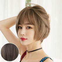 하이유니 볼륨 펌 숏컷 짧은머리 통가발 28cm + 가발망 + 거치대 세트, 쿨브라운(가발), 랜덤발송(거치대), 1세트