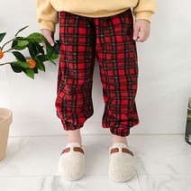 아도르베베 아동용 타탄체크 보아 조거팬츠