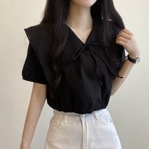 리브 빅카라 리본 세라 반팔 블라우스
