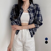 밀키버터 여성용 기모 원포켓 체크 크롭 셔츠