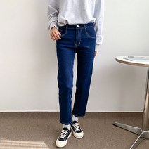 헤이진 여성용 뒷밴딩 슬림일자 스판 데님팬츠