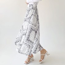 플랜데이 페이즐 나염 후레아 밴딩 A라인 롱 스커트