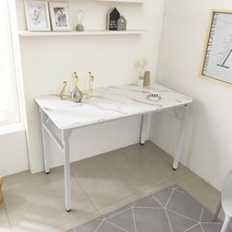 다다재 접이식 다용도 테이블 800 x 450 mm, 화이트다리 + 마블링